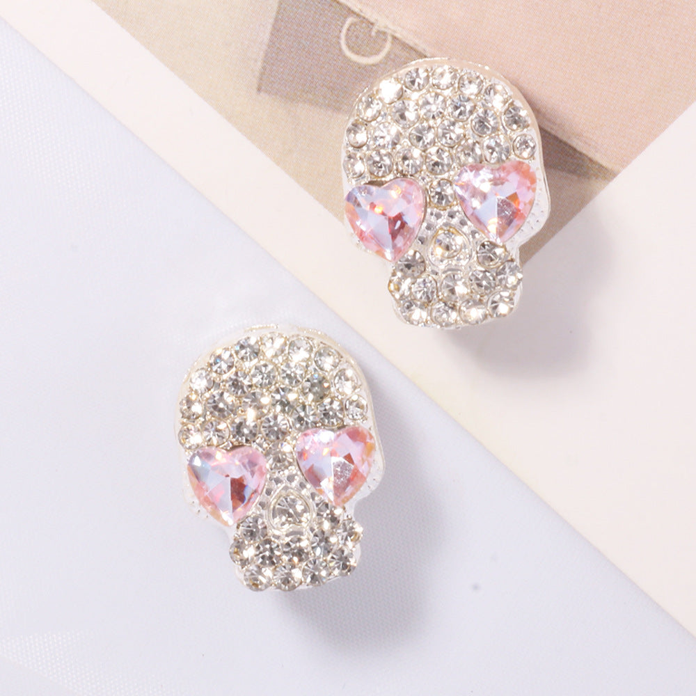Wholesale Double-sided diamond alloy skull straight hole loose beads beaded DIY accessories